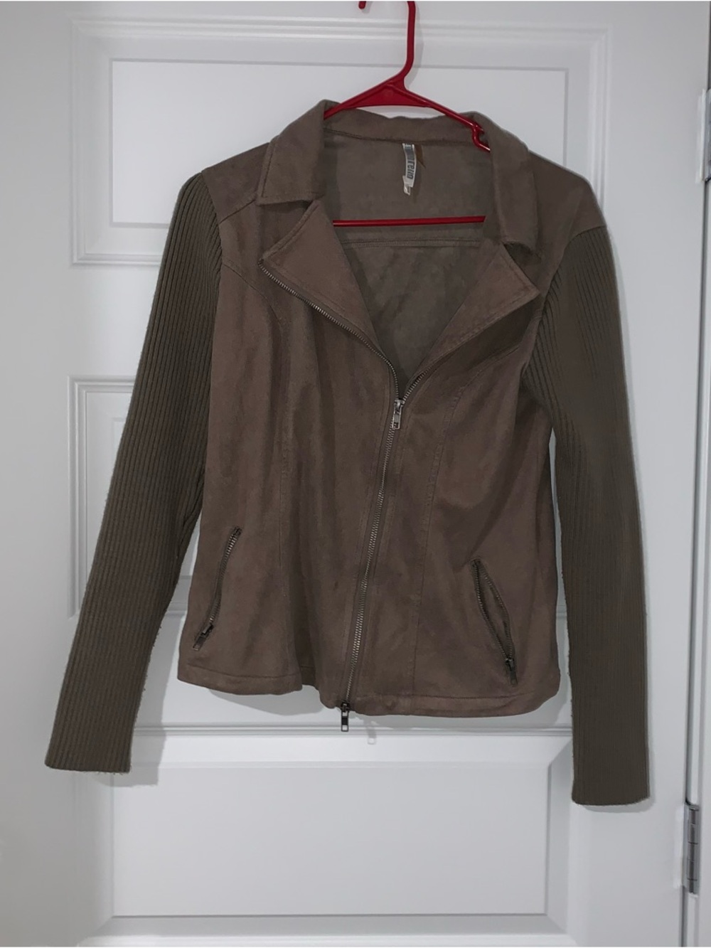 Vero Moda Taupe Faux-Suede Jacket with Ribbed Sleeves